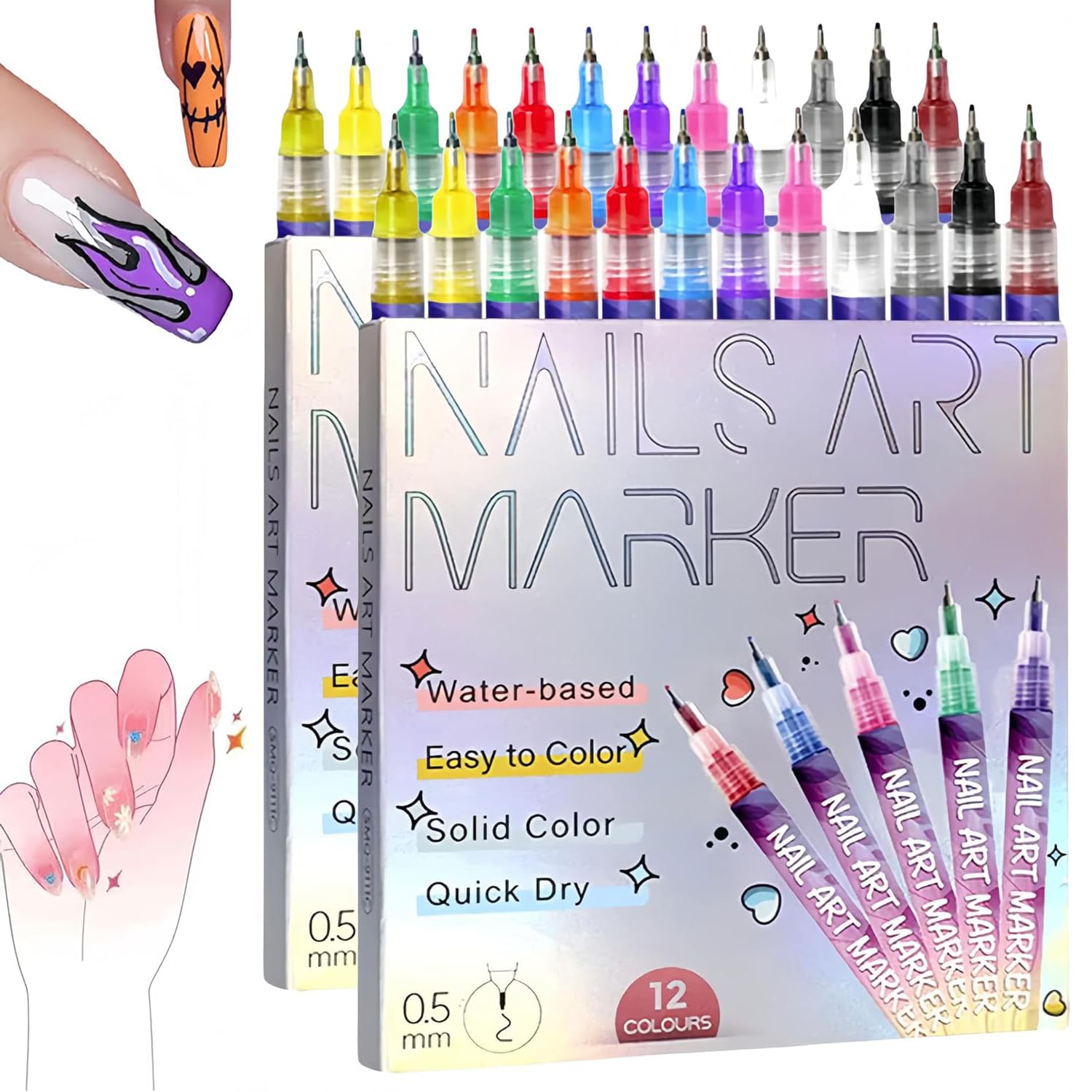 12 Colors Nail Art Pens Set, 2025 New Nail Art Markers for Gel Nails, DIY Nail Art Marker Drawing Painting Liner Pen, Nail Art Tools for Graffiti Dotting Drawing Painting Point Liner DIY (2 Sets)