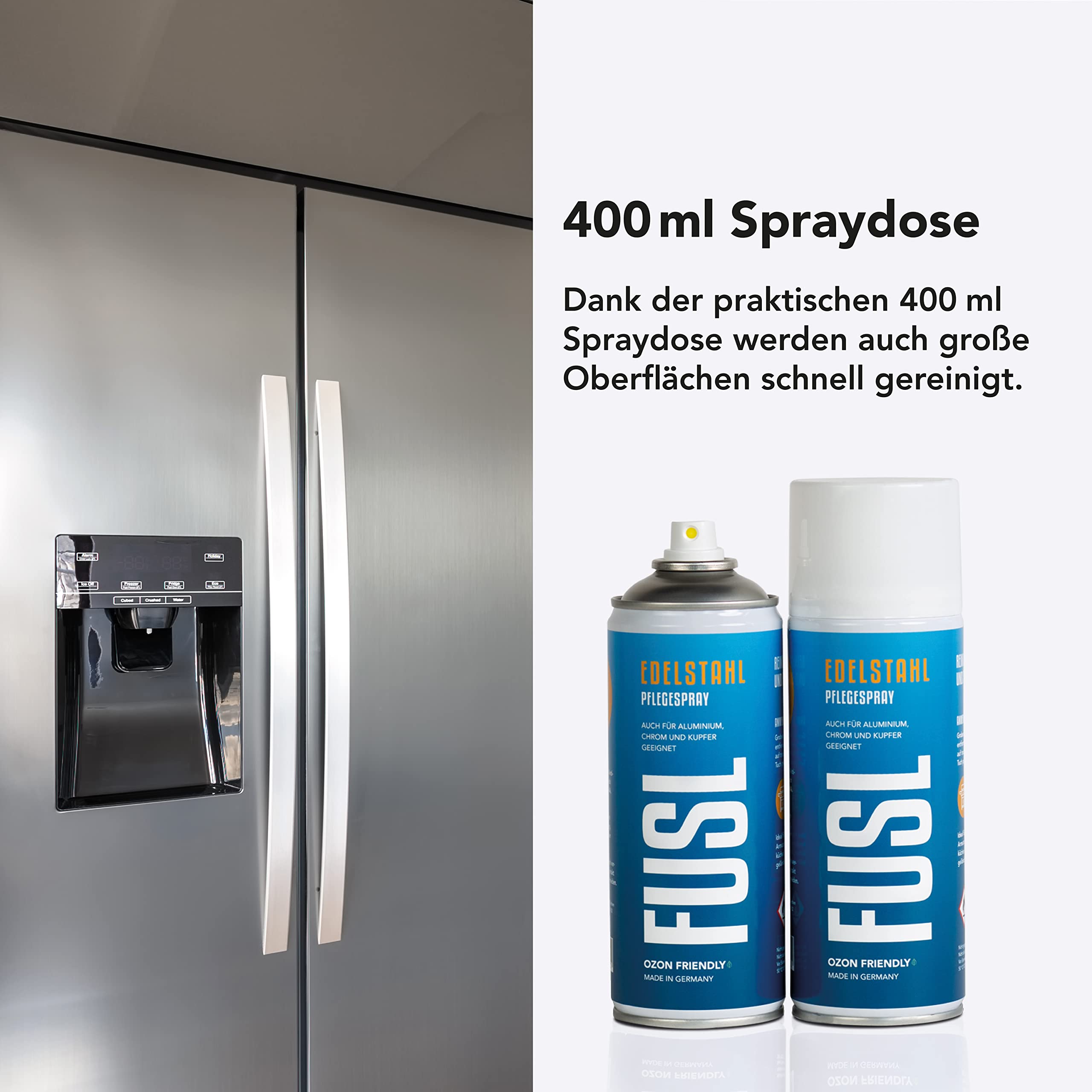 Edelstahl Pflegespray 12x 400ml, streifenfreie Reinigung, Pflege & Schutz von Edelstahl, Chrome, Aluminium - für Haushalt, Gastro, Küche, Grill - Ideal gegen Fingerabdrücke & Wasserflecken