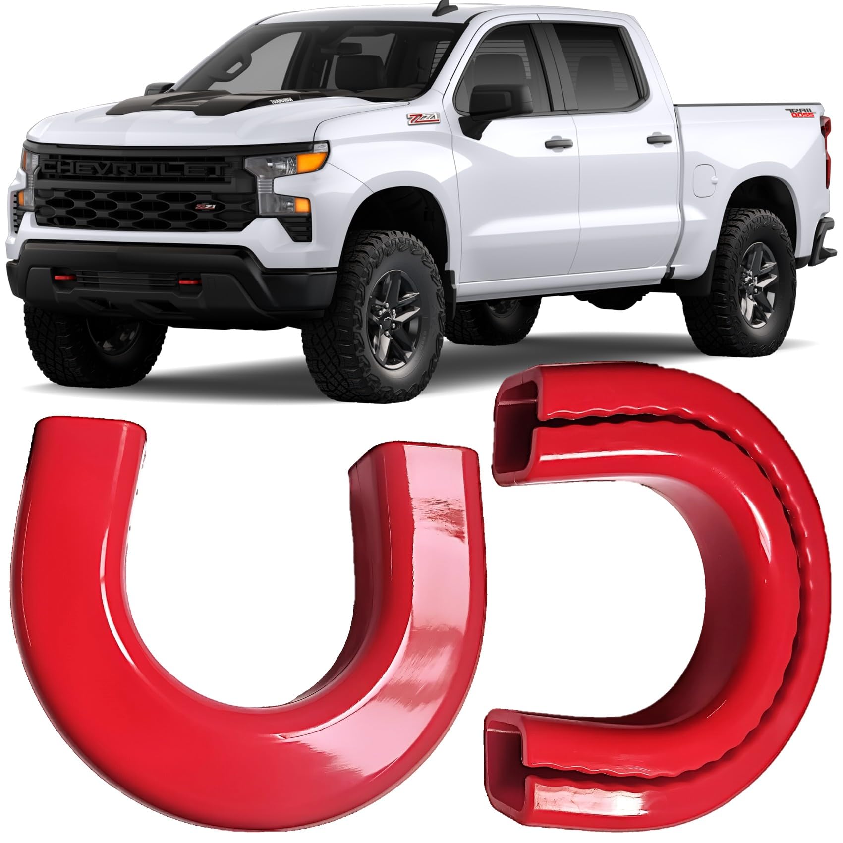 Photo 1 of (Extended Version) Tow Hook Covers for Silverado 1500 2007-2026 and GMC Sierra 1500 2007-2019, Front Hitch Cover Compatible with Silverado 1500 Accessories, Not fit Verticle Tow Hooks (Red)