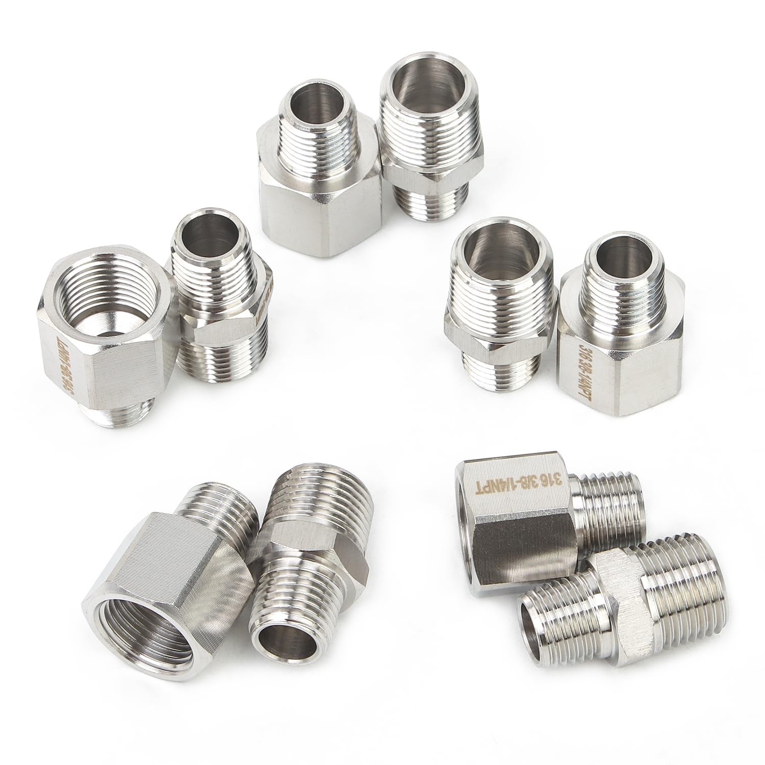 Raccord de tuyau hex nipple et adaptateur mâle femelle 3/8" 1/4" NPT acier inoxydable 316