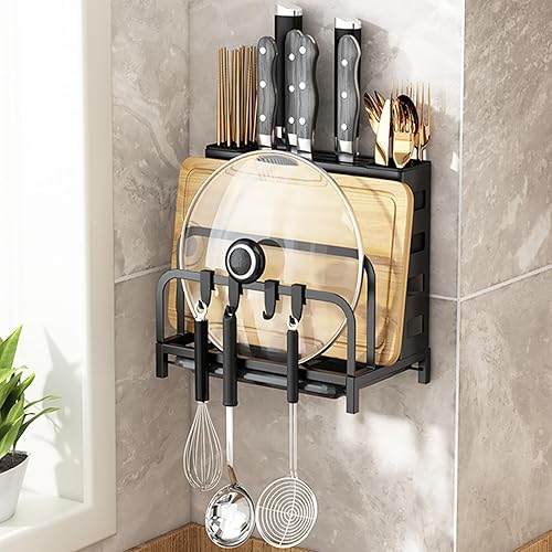 Miniatura 8 de Esusom Tabla de cortar multifuncional y estante de secado de cuchillos, encimera de cocina, tapas de ollas, organizador de bloques de cuchillos con