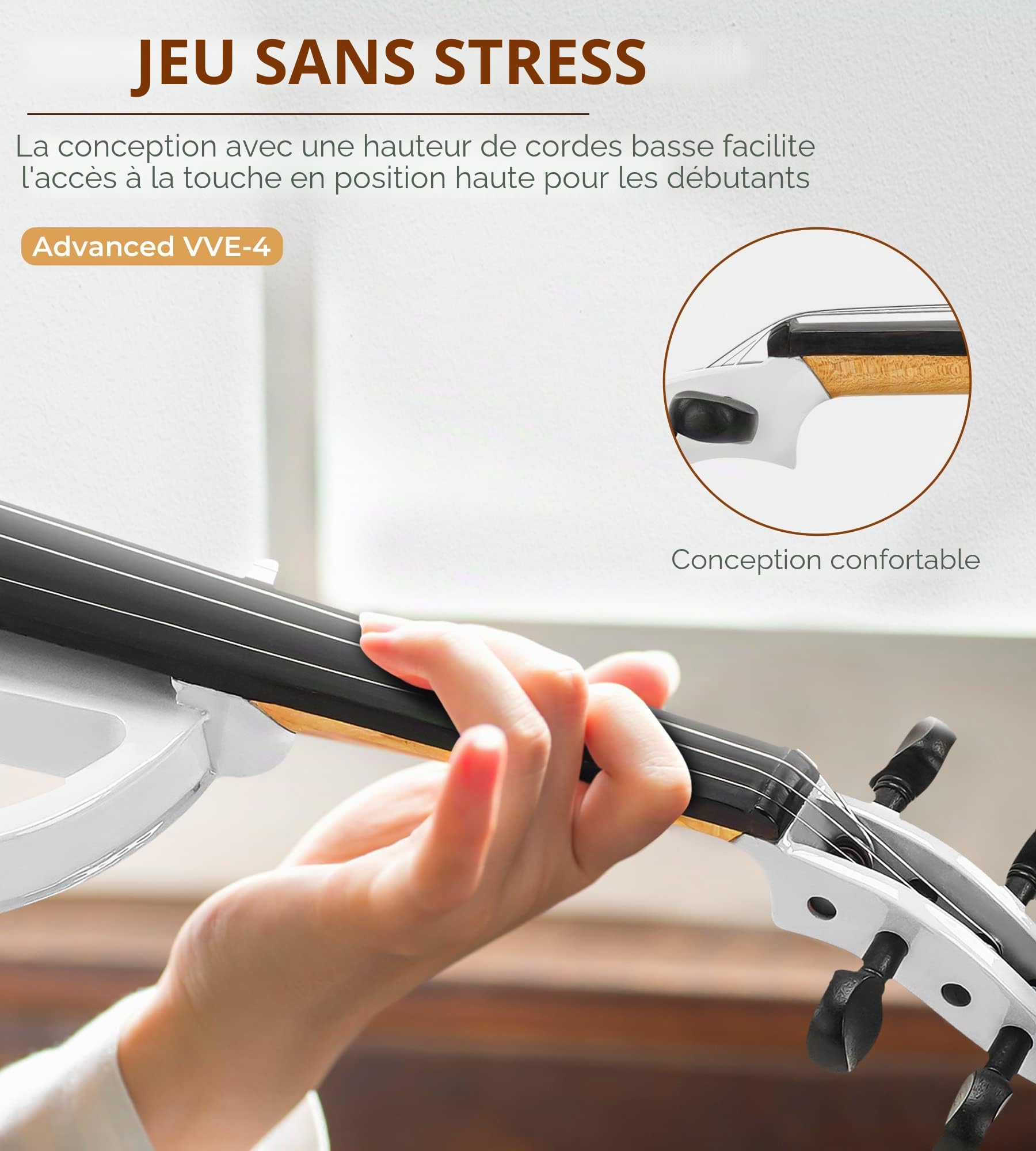 Vangoa Violon Électrique 4/4 Pratique Silencieuse Violon Pleine Grandeur pour Débutants Étudiants Adultes Adolescents avec Kits de Démarrage, Blanc