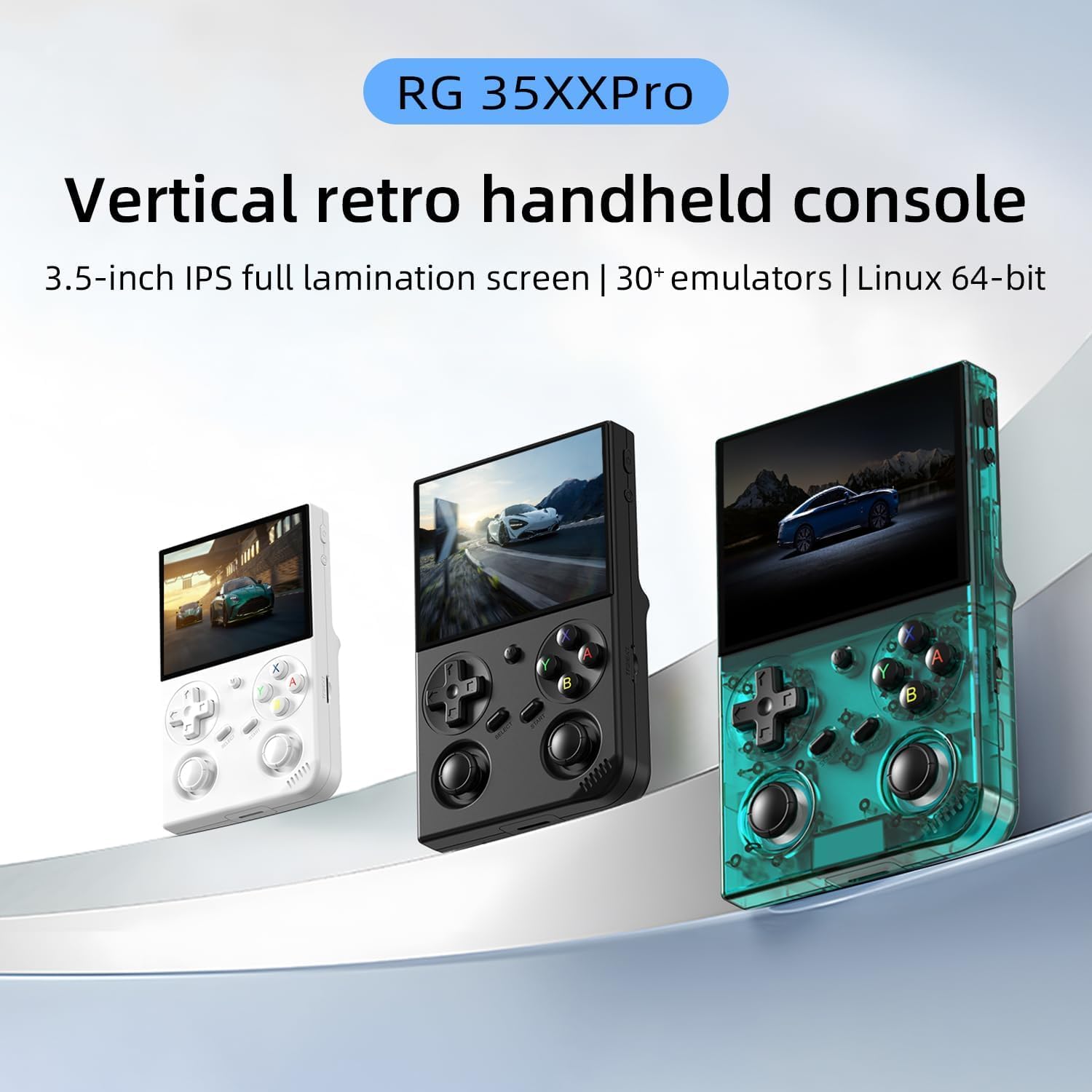 RG35XX Pro Retro-Handheld-Spielkonsole mit 64 GB TF-Karte, 8,9 cm (3,5 Zoll) IPS-HD-Bildschirm, Linux 64-Bit RG 35XXPRO Videospiel-Player (transparent, blaugrün)
