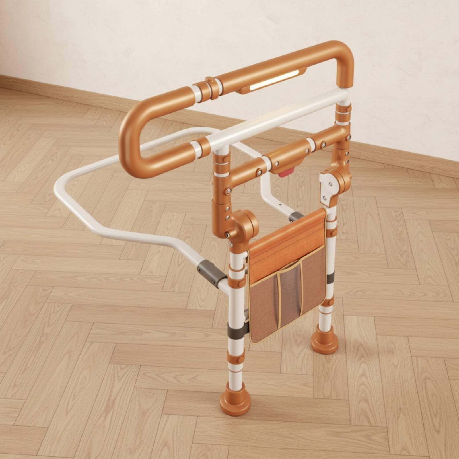 TISHITA Plegable de Cama Asidero Apoyo Protector con Ancho Ajustable y Agarre Seguro Que Reduce Esfuerzo Durante Rutinas Diarias Adecuada, Naranja, Plegable con Luz