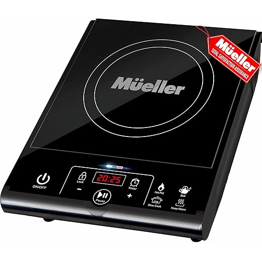 Mueller RapidTherm Portable Induction Cooktop,1800W Single Burner Hot Plate with 8 Power Levels, 8 Temperature Settings, 4 Presets, 4-Hour Timer, Auto Shut-Off & Child Lock for RV, Dorm, Small Kitchen