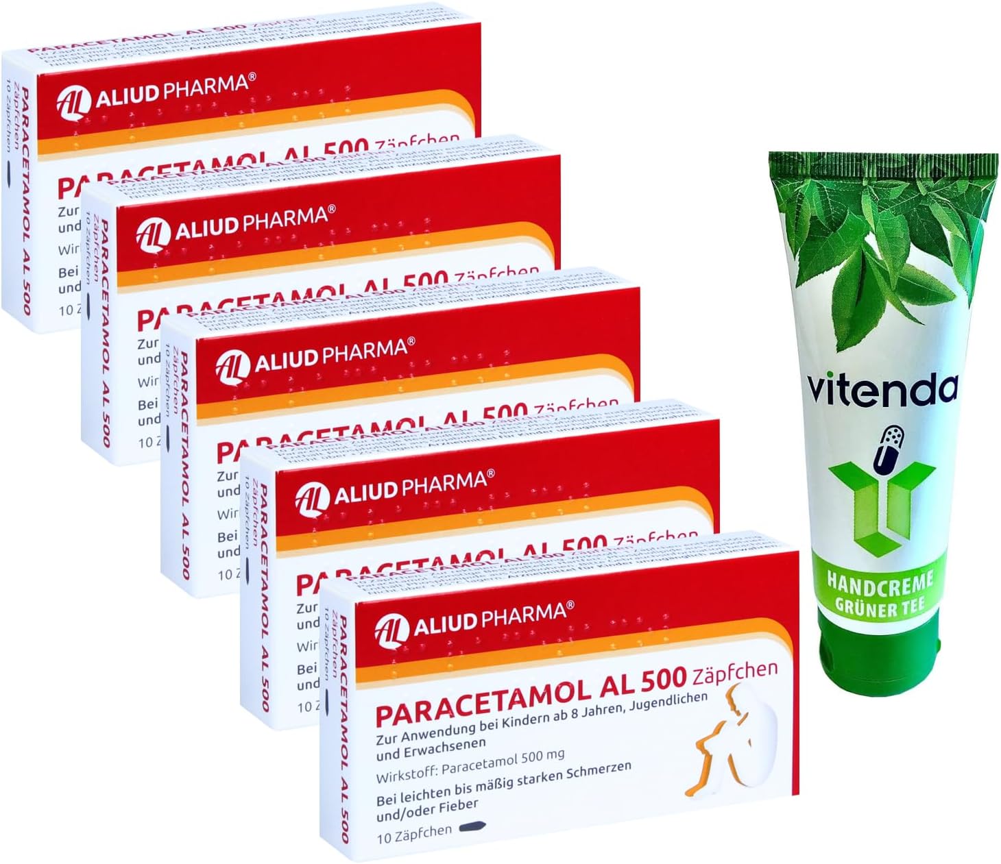 Paracetamol AL 500 mg Suppositories 5 x 10 Pieces Including Hand Cream from vitenda - for Pain and Fever