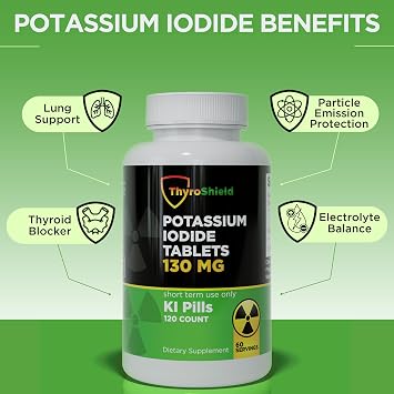 Potassium Iodide Tablets 130 mg | 120ct Two Pack | Iodine Tablets for Radiation Exposure - Potassium Iodine Pills - YODO Naciente - KI Pills - Made in USA - ThyroShield