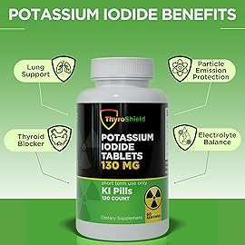 ThyroShield Potassium Iodide Tablets - 130mg Iodine Tablets for Radiation Exposure | USA Made Nuclear Fallout Pills KI Pills YODO Naciente 120 Tablets (2 Pack)