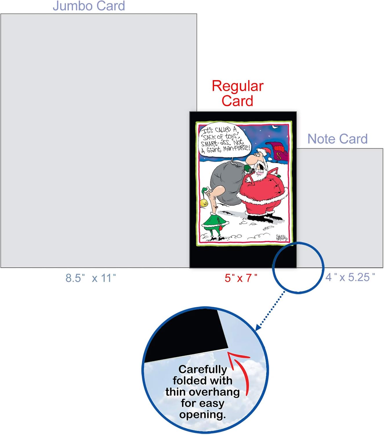 NobleWorks - 12 Funny Greeting Cards for Christmas - Cartoon Adult Humor, Boxed Holiday Cards with Envelopes (1 Design, 12 Cards) - Man Purse B5815