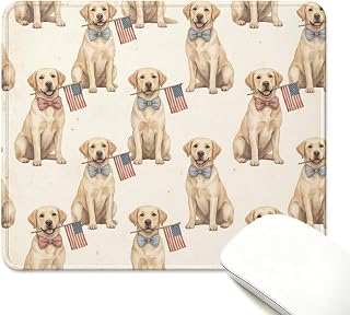 Patriotic Labrador Dog Mouse Pad, Cute American Flag Small Mousepad for Women Boys Men, Non-Slip Rubber Base Dog Lover Desk Decor for Office Home, 9.5x7.9 Inch