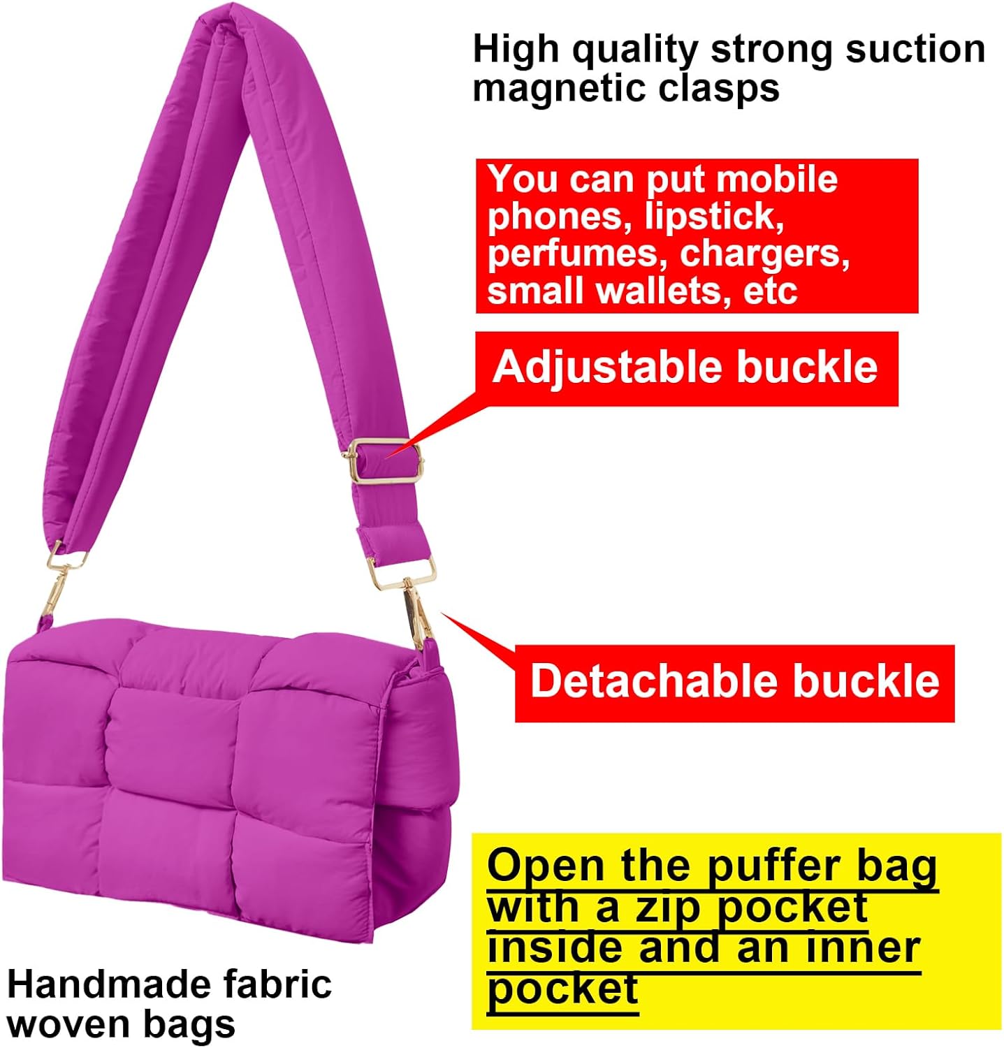 NAARIIAN Shoulder bags for women, Lightweight small puffer purses waterproof, handwoven puffy bag crossbody handbag
