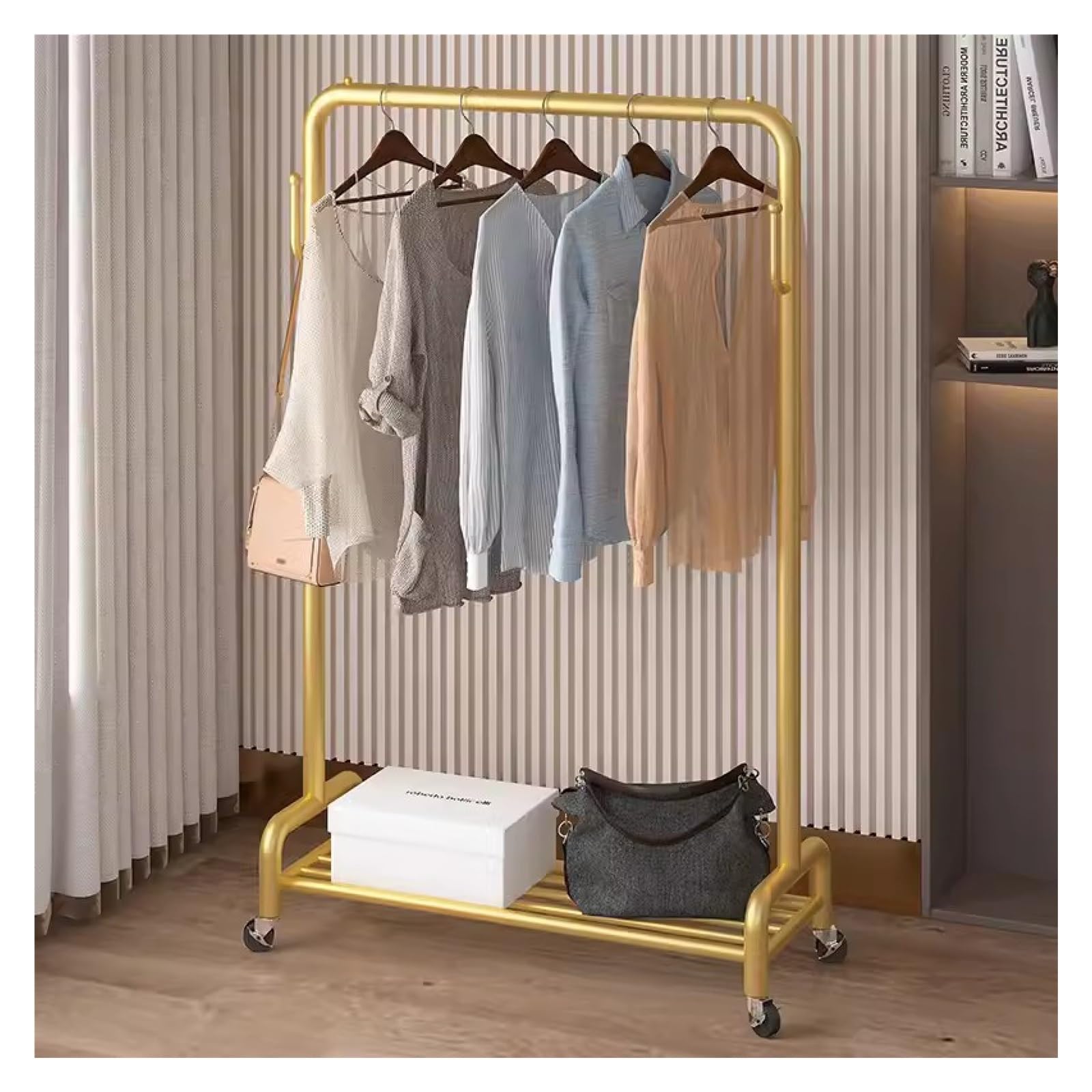 YNBSHGAA Clothes Rail Garment Rack Metal Clothes Rack, Heavy Duty Free-Standing Garment Racks Clothing Rack With Shelves Clothes Organizer For Boutique Store,Gold-80x40x150cm