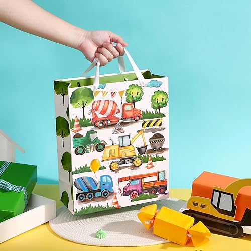 Miniatura 5 de WRAPAHOLIC Bolsa de regalo grande de vehículo de construcción de 13 pulgadas con papel de seda, diseño de coche para niños, cumpleaños de niños,