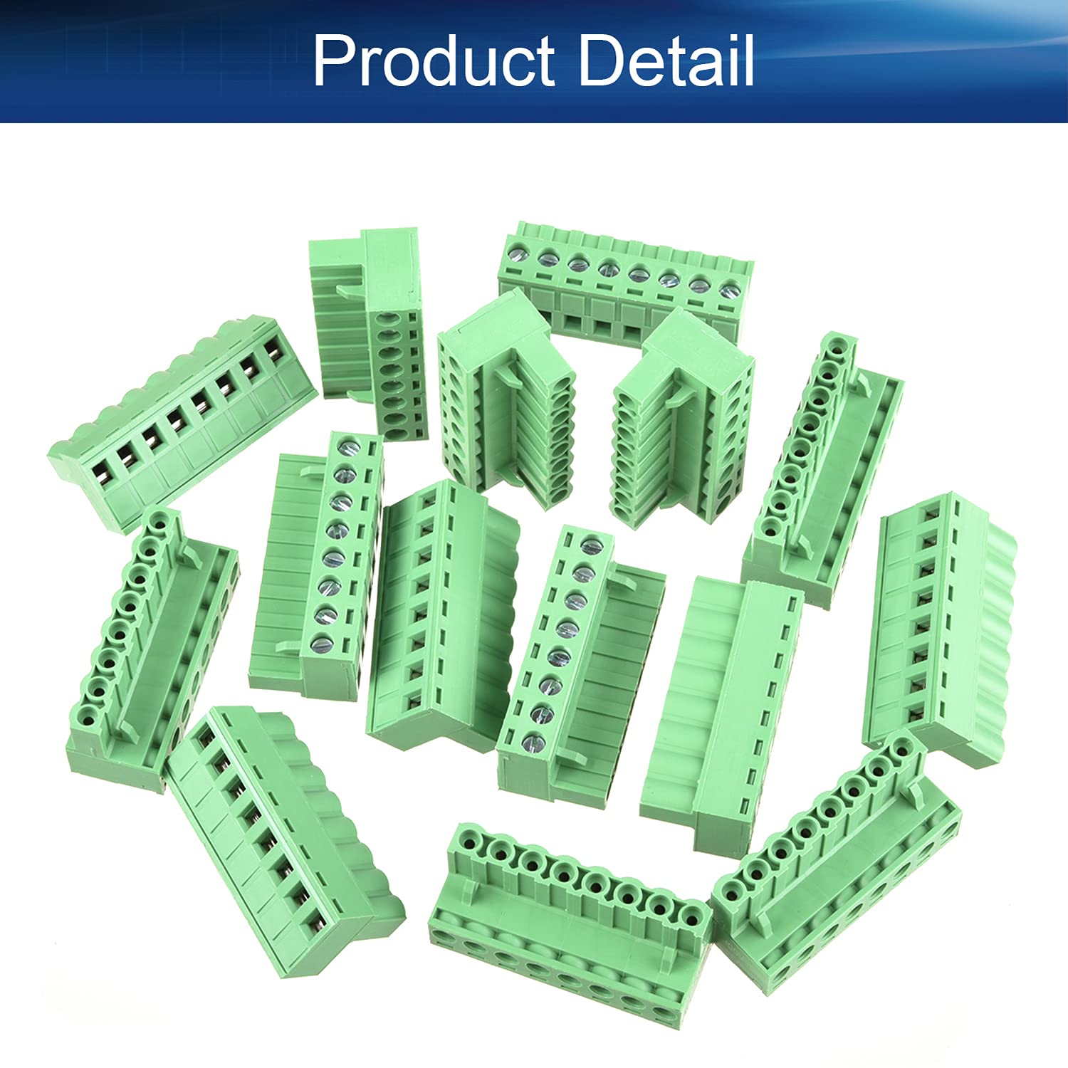 Heyiarbeit 15Pcs 8Pin 5.08mm Pitch 300V 15A PCB Mount Screw Terminal Block Connector Green 2EMGK-5.08