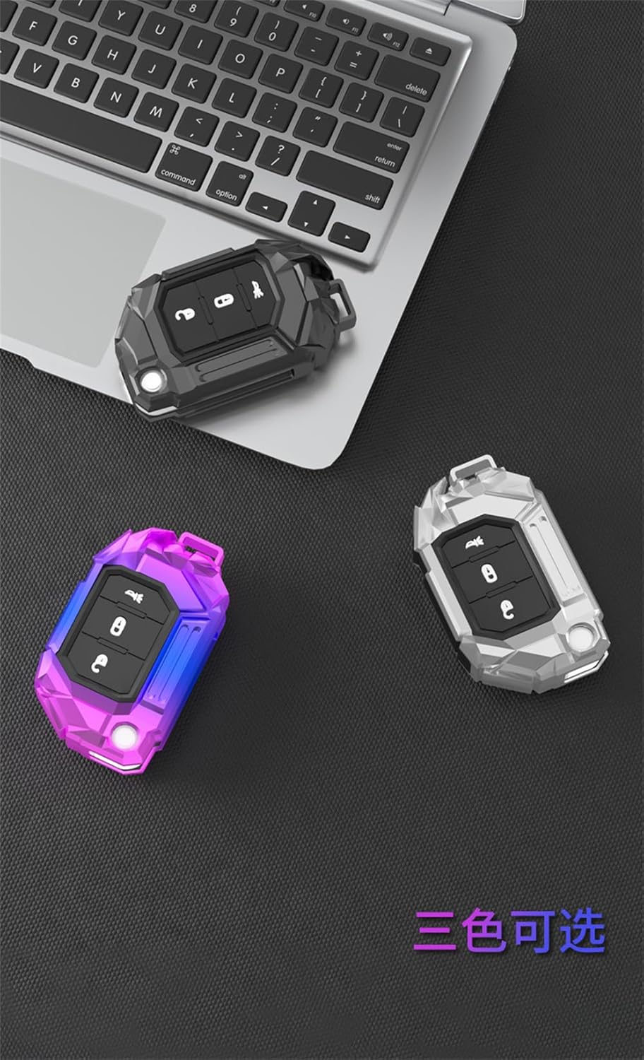 Zinc Alloy Key Fob Case Cover Compatible for Jeep Wrangler Gladiator JL JLU Sahara Rubicon The Sport JT Overland Sport S 2018-2023 (3 Buttons Multicolor)