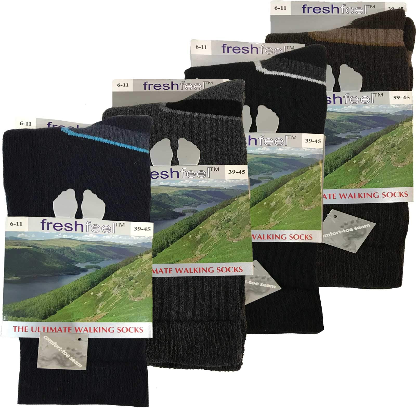 InsightClothing Mens Reinforced Cushioned Sole Wool Lined Ultimate Walking Socks - 6 Pairs