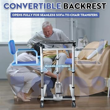 Ceridwen Patient Lift Transfer Chair for Elderly,4-in-1 Lift Hydraulic Transfer Chair with Height Adjustable via Hydraulic Pedal,180Split Seat,440 lbs Weight Capacity for Elderly (Blue, Dual Beam)