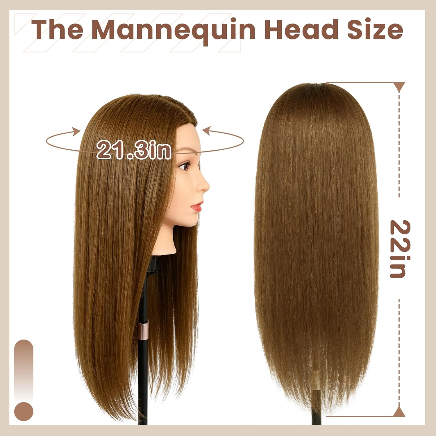 Beauty Star 100% Human Hair Mannequin Head, 22" Light Brown Real Hair Training Doll for Cosmetology Hairdressing Practice, with Clamp Holder & Styling Tools
