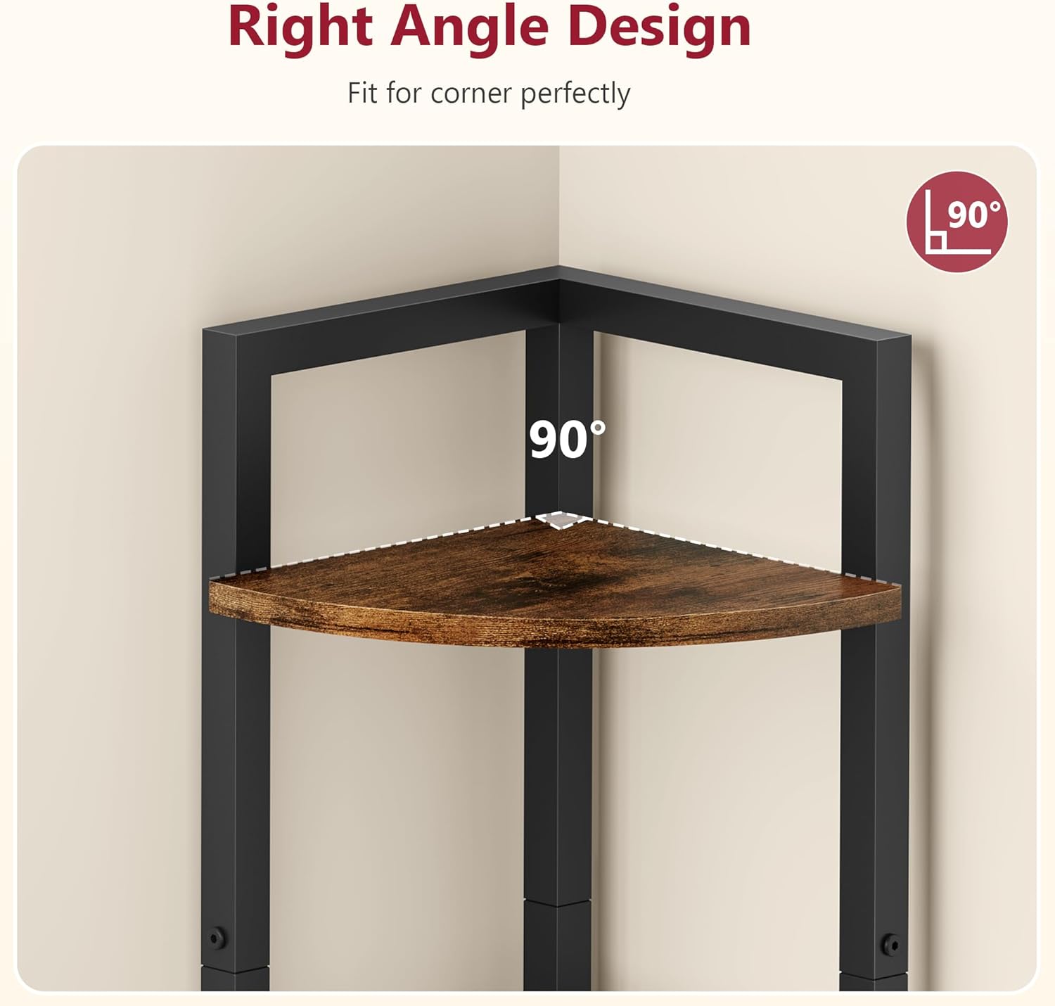 Tajsoon Small Corner Shelf Stand 3 Tier 39.6" Industrial Corner Display Shelf Shelving Unit, Corner Tables for Small Spaces, Bedroom, Living Room, Office, Kitchen, Rustic Brown