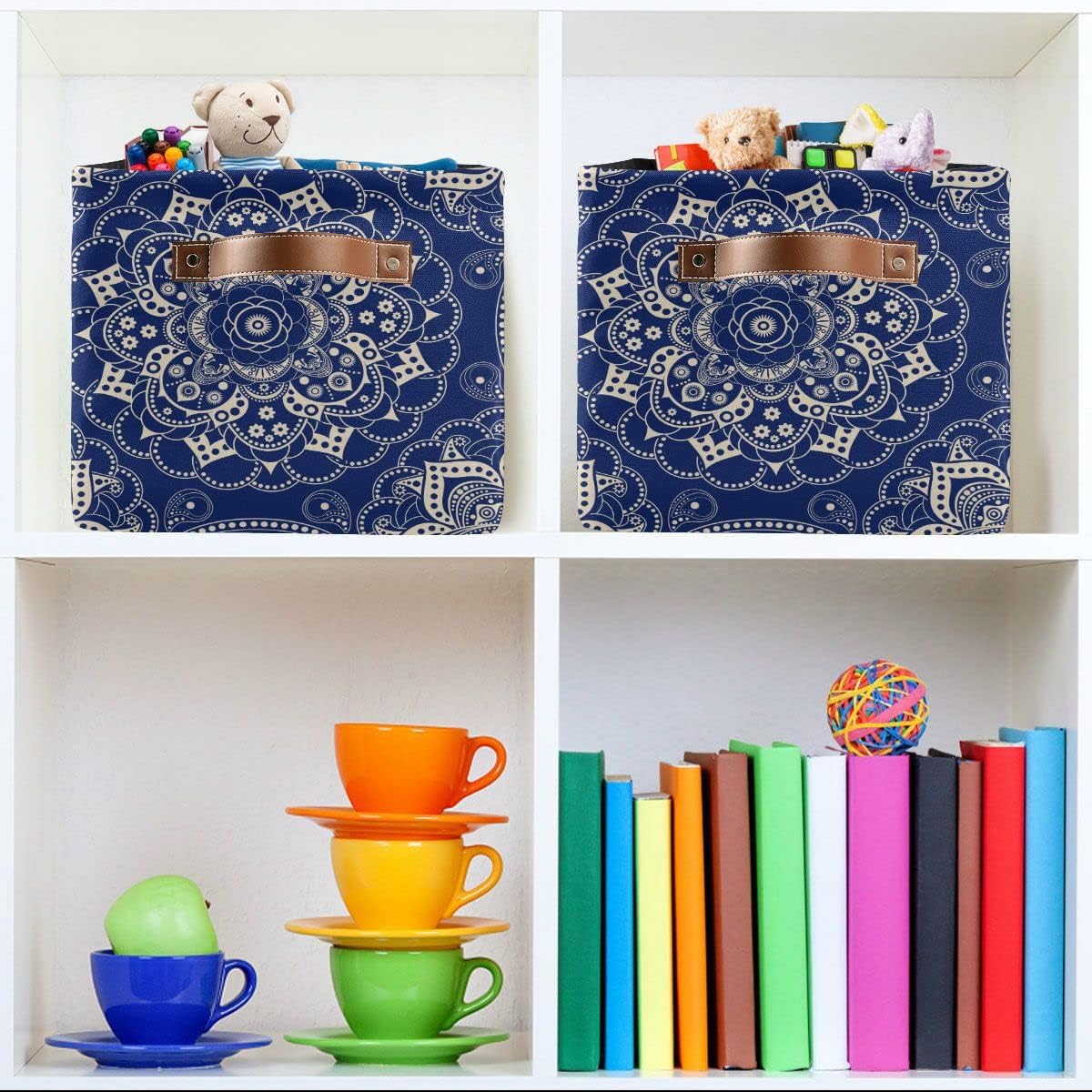 Blue Mandala Bohemian Indian Paisley Rustic?Storage?Basket?Fabric?Laundry?Baskets Boho Ethnic Storage?Boxes?Organizer?Bag?for?Baby?Cloth?Dog?Toy?Book?Storage?Cubes?Shelf?Closet?Bins?16¡Á12¡Á8?Inches