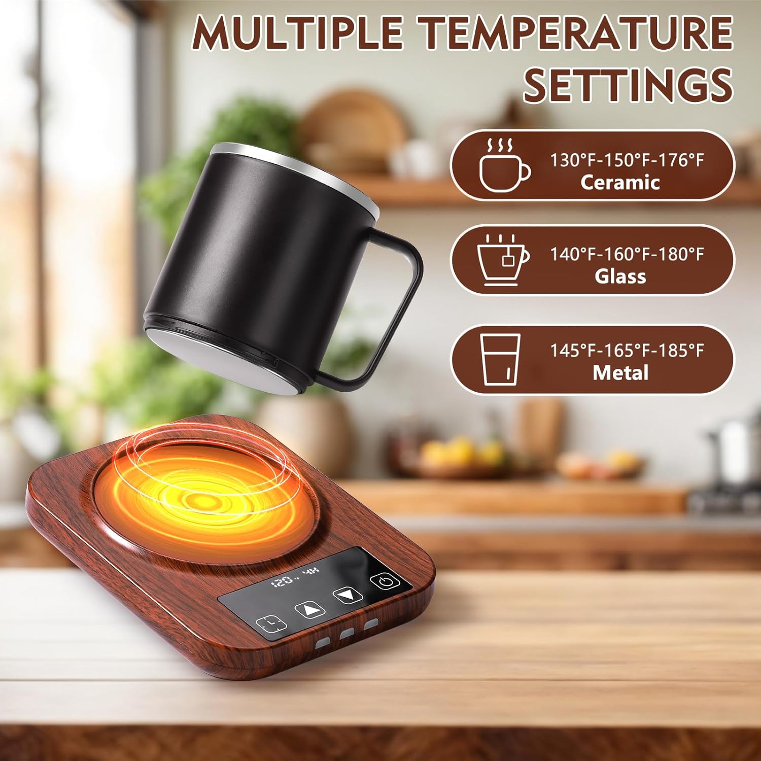 Coffee Mug Warmer and Mug Set with Automatic Timer Coffee Mug Warmer and 16 oz. Mug for Hot Coffee, Milk Tea, Water, Cocoa, etc. for Corporate/Home Office use.R1 Woodgrain Finish.