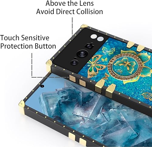 Miniatura 7 de Funda para Google Pixel 8 Pro (6.7 pulgadas) Funda de patrón de mariposa azul de moda para niñas y mujeres con correa de soporte de anillo, funda