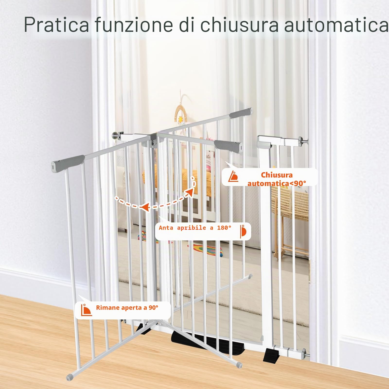 Cancelletto per cani, altezza 104 cm, chiusura automatica, regolabile, larghezza 76-111 cm, montaggio a pressione, per ingresso (bianco, 76-111 cm di larghezza)