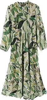 فستان نسائي بياقة مكشكشة وأكمام طويلة مزين بالزهور من ال سي وايكيكي