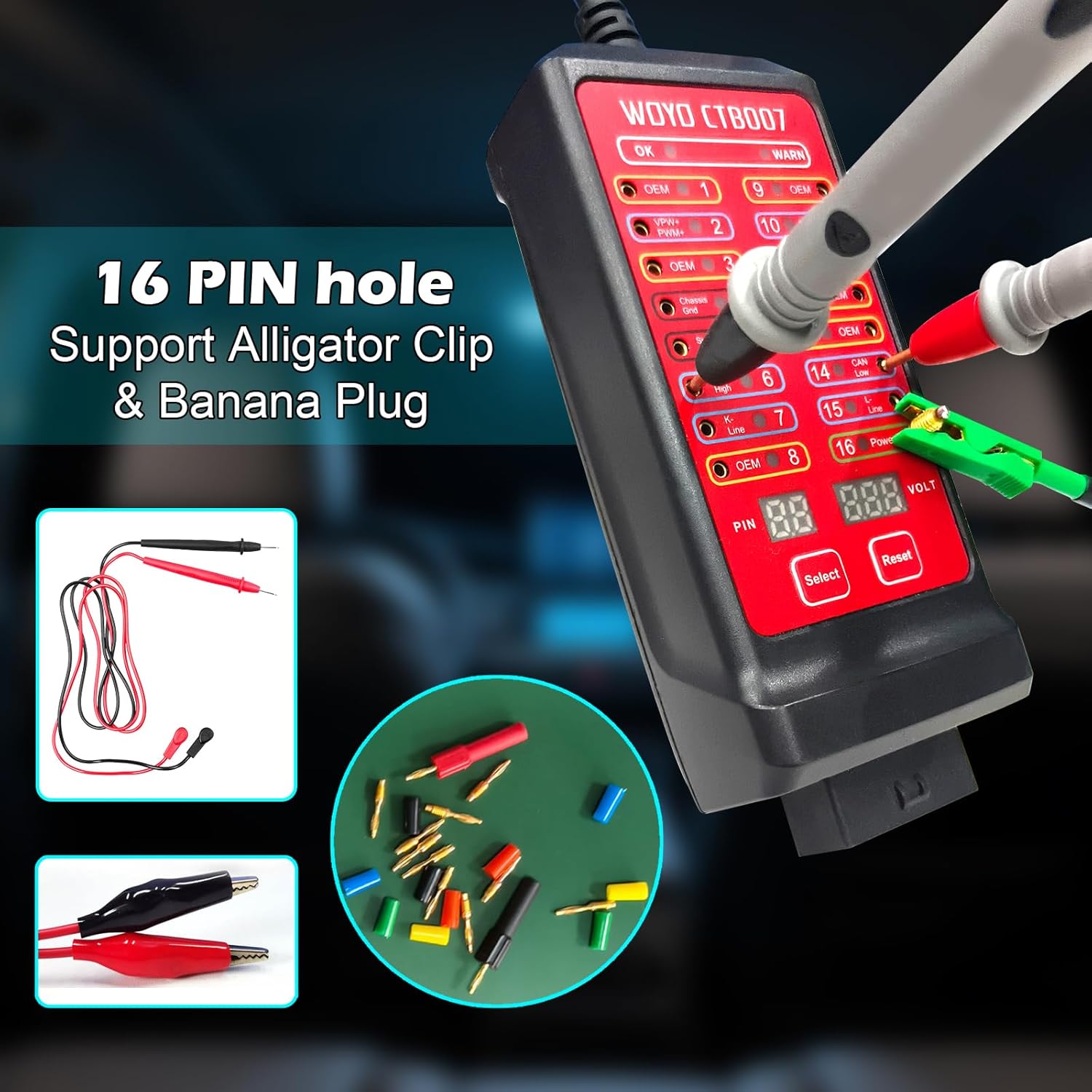 OBD2 Breakout Box, WOYO CTB007 12V/24V CAN Tester Box with 27 inches OBD Extension Cable, Digital VPP Voltage of 16 PINs, Automotive OBD2 Diagnostic Tool OBDII Protocol Communication Detector
