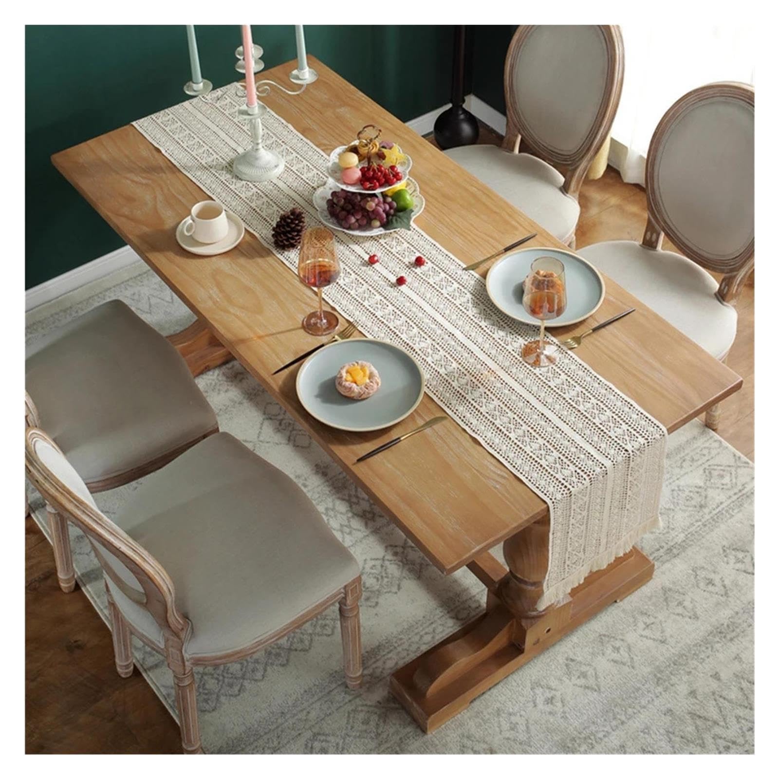Chemin de Table au Crochet Chemin de Table à Pampilles au Crochet Beige