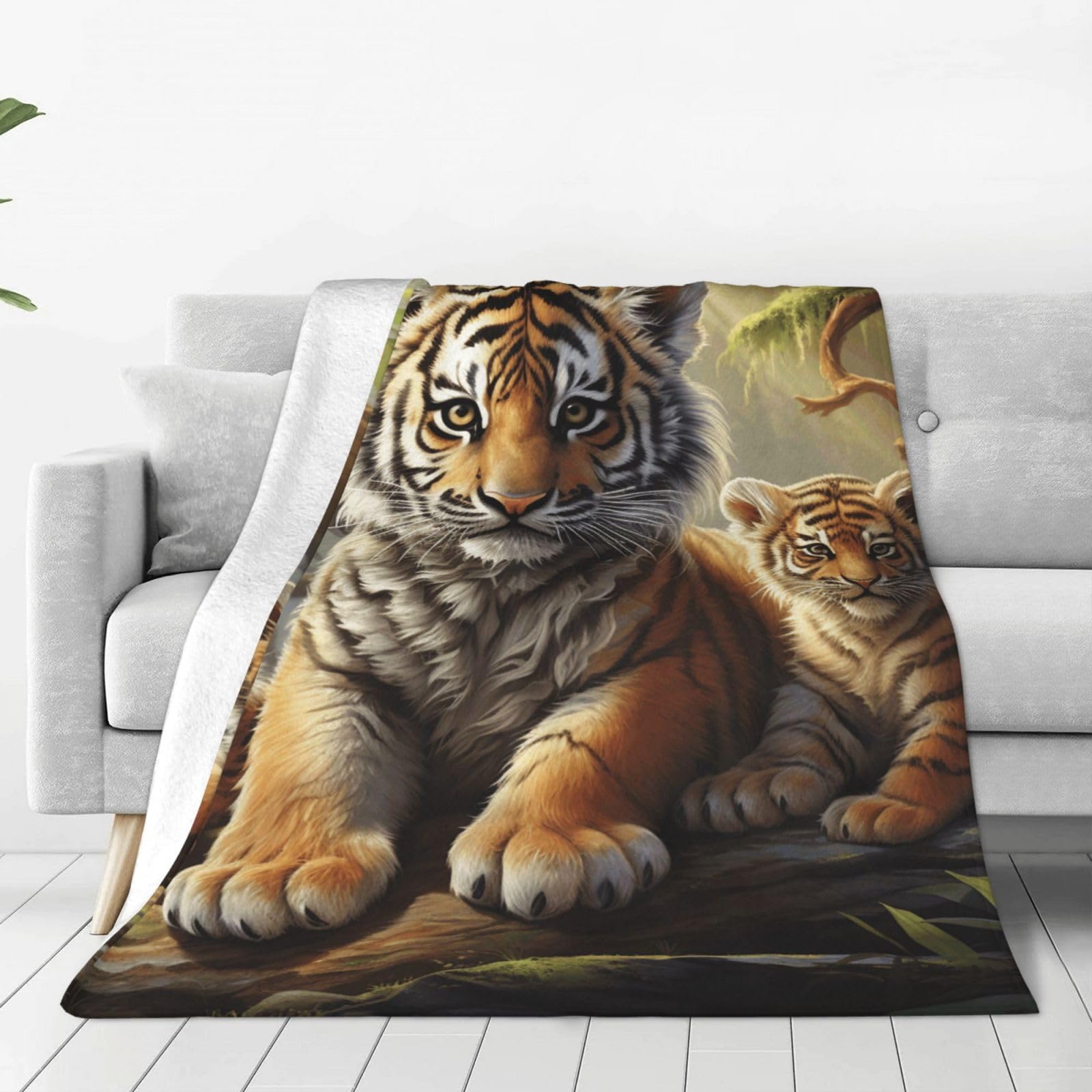KLOPH Jungle Tigers Cub Throw Blanket 60"x50" Flannel Fluffy Warm Blanket for Couch, Reversible Plush Blankets for Bed, Comfy Fuzzy Blanket for Sofa, Plush Lightweight-Blankets for All Season