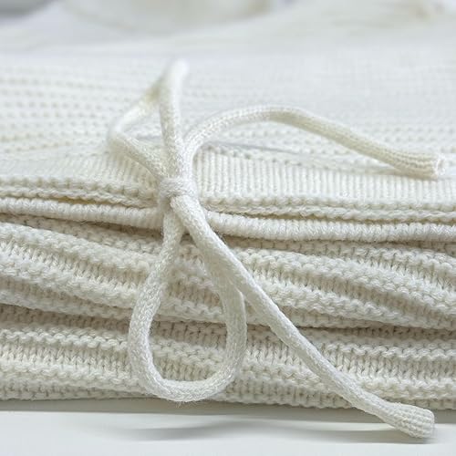 Miniatura 6 de Falda de árbol de Navidad de punto con volantes de 72 pulgadas con lazos de encaje, color blanco crema