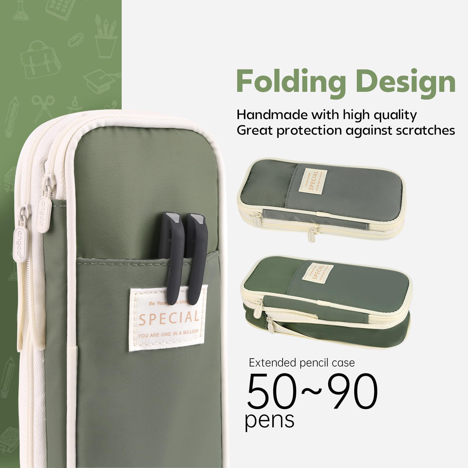 PUPTILY Pencil Case, Large Capacity Aesthetic Pencil Cases with Durable Zipper, Big Stationery Pencil Pouch for Women & Men, Adults Portable Storage Organizer Bag for College, office, Travel (Green) 2
