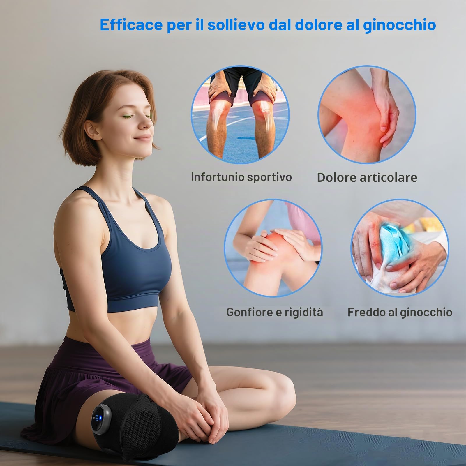 BIBIRE Massaggiatore per Ginocchio Senza Fili con Riscaldamento e Vibrazione, per Artrite, Gonfiore, Legamenti Stirati e Lesioni