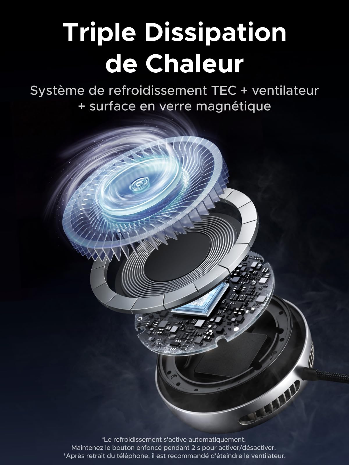 UGREEN MagFlow Pro Qi2 25W Chargeur Induction iPhone MagSafe Charge Rapide | Compatible avec iPhone 17/16/15/14/13/12 Air Plus Pro Max, AirPods 4/3/Pro/2/3, Refroidissement TEC Actif Ventilateur Intégré