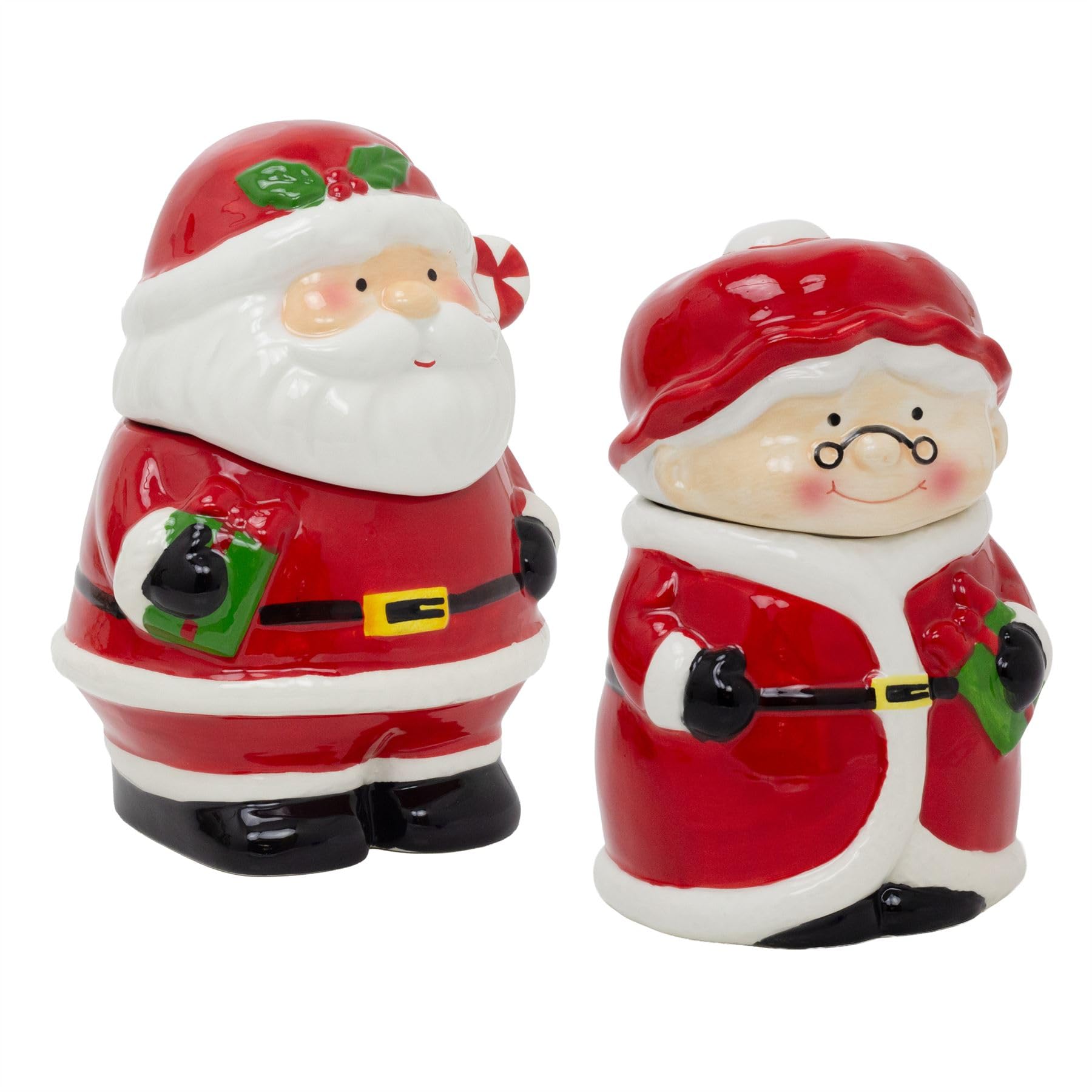Carousel Home Red Santa And Mrs Claus Christmas Storage Jars | Ceramic Festive Cookie Jars Biscuit Barrels | Christmas Kitchen Storage Pots With Lid - 21Cm