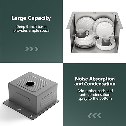 Miniatura 5 de TORVA Fregadero de cocina de 18 pulgadas, fregadero de barra de acero inoxidable calibre 16, montaje superior, lavabo de barra