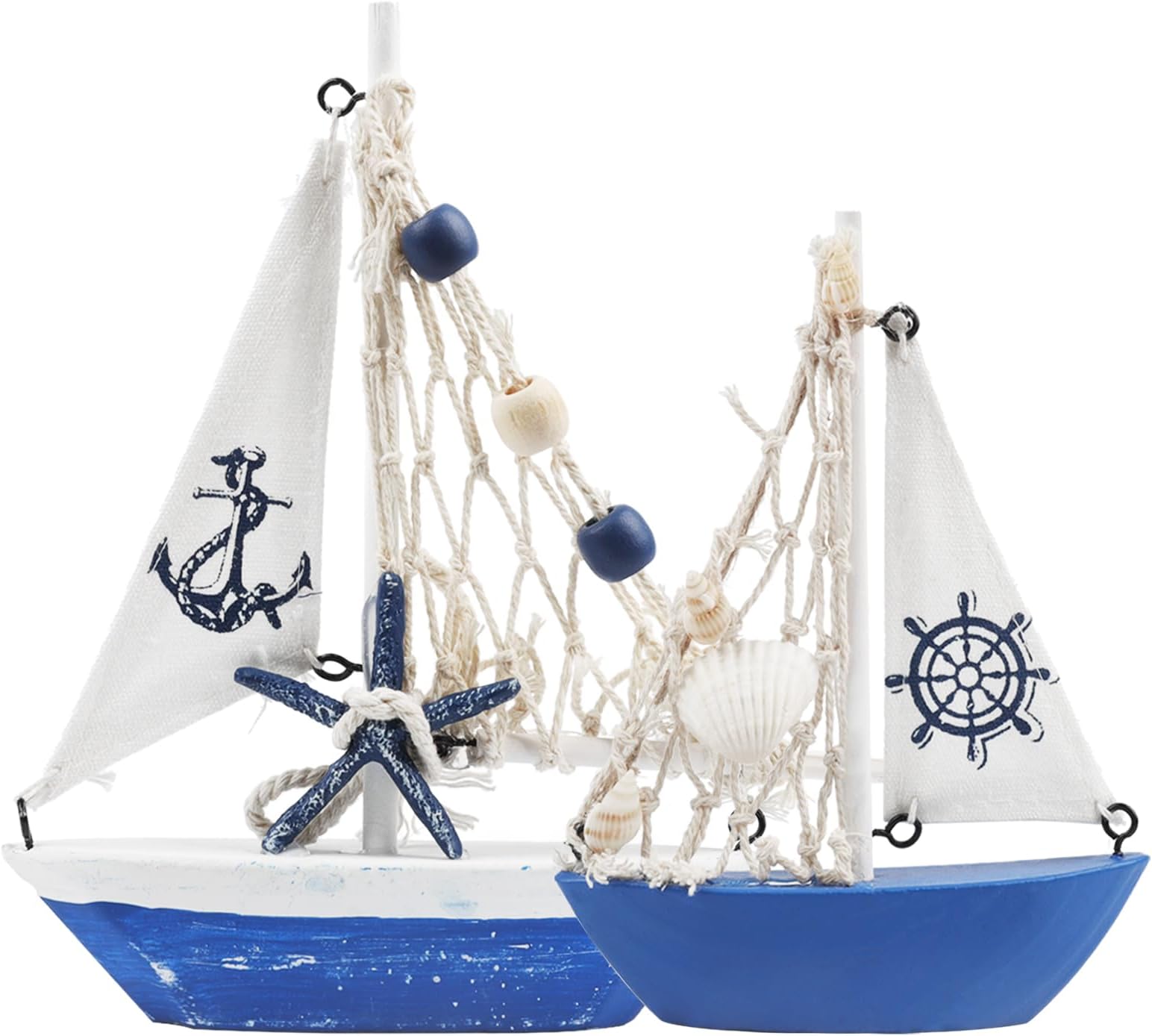 Meching Mini Sailboat Model Decoration,2 PCS Wooden Sailing Boat Home Decor Set, Nautical Decoration Sailing Boat Ornaments Sailboat Models for Bedroom Office Bathroom Desktop Decoration(Navy Blue)