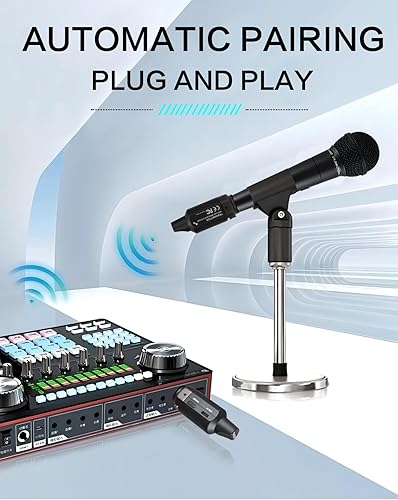 Miniatura 6 de Aroma - Transmisor y receptor inalámbrico XLR, sistema de micrófono inalámbrico UHF profesional para transmisión estable, 7 canales, rango de 130