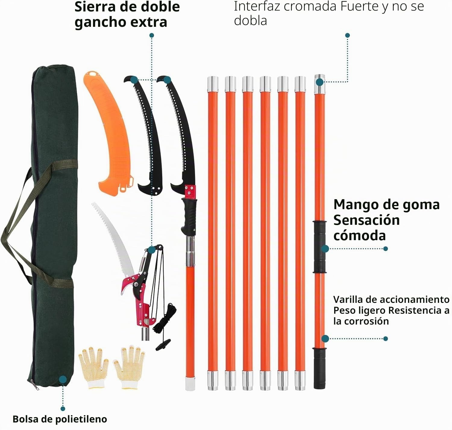 Podadora Telescópica de Altura Profesional, Pertiga Telescópica Ajustable 2.24-8.24m, Cortasetos Telescópico con Hoja de Aleación de Acero Inoxidable, Podadora de Altura para Jardinería, Poda de Árbol