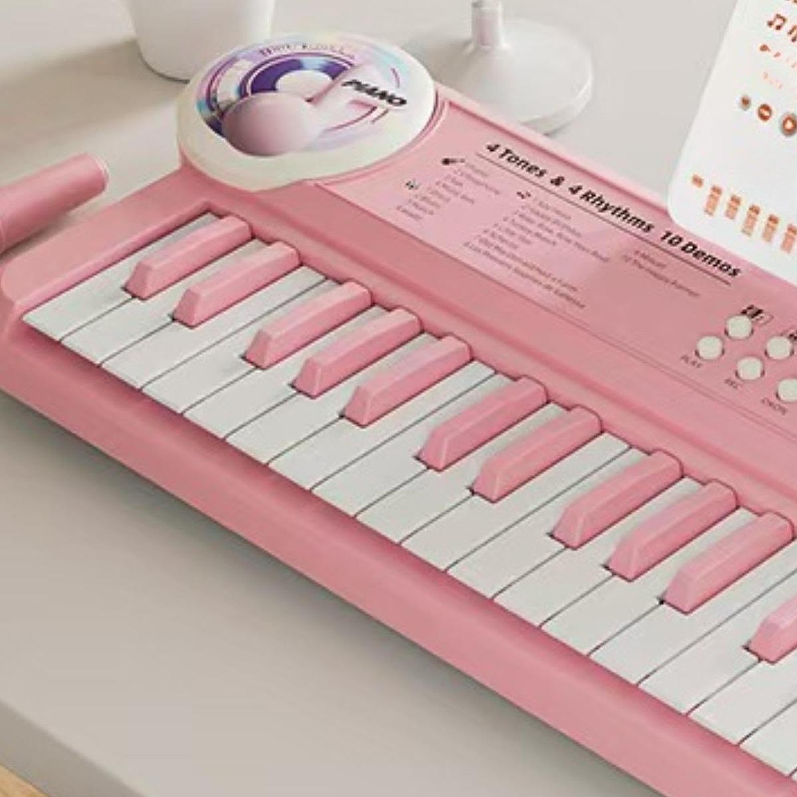 Piano Teclado Electrónico para Niños Juguete Musical Educativo con Micrófono Portátil de Material Pp Adecuado para Desarrollo Emocional Y Actividades, Rosa