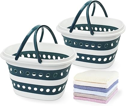 2 Pack Compact Collapsible Laundry Basket, Small Pop-Up Hamper, Blue