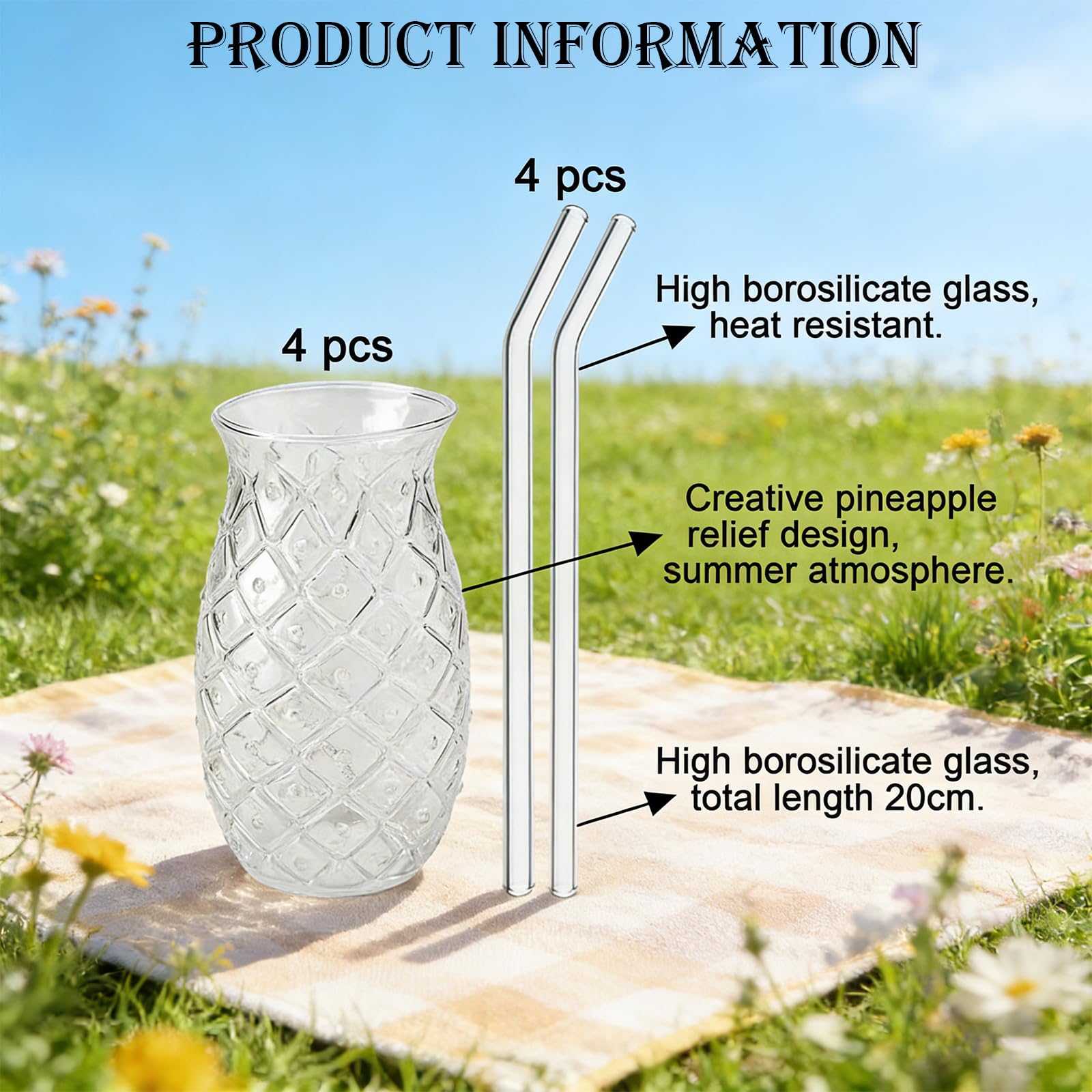 4 verres à ananas, verres de 480 ml verres à cocktail verres de fête transparents en été, verres à jus de café glacé - La cave