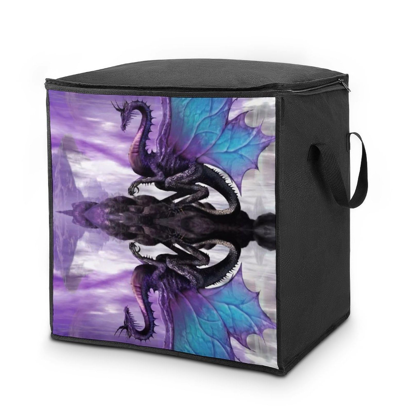 Lyfthologen 70L Storage Bags, Purple Dragon Purple Moon Storage Box with Lid Zipper And Handles, Clothes Bags for Quilt, Blankets, Bedding