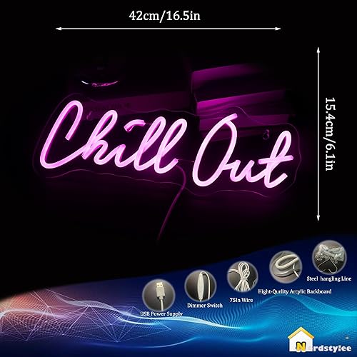 Miniatura 4 de Nordstylee Letrero de neón con luces LED Chill Out para dormitorio, hogar, sala de juegos, hotel, cafetería, cerveza, pub, bar, fiesta, escritorio