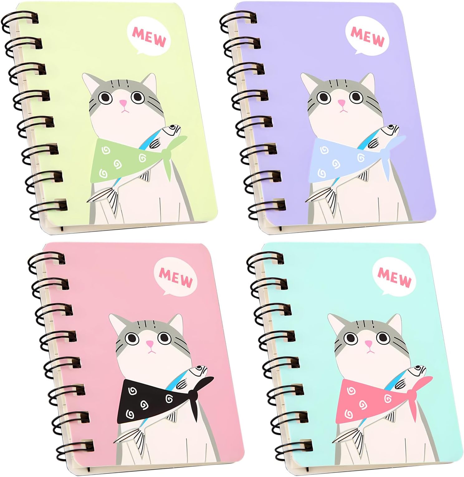 Mesen 4pcs Mini Spiral Notebook, A7 Cat Style Notepads for Home, Office, School Portable Pocket Memo Pads