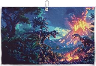 Dinosaur Forest Volcano Microfiber Golf Towel Microfiber Golf Towels for Golf Bags with Clip Golfer Funny Golf Gift for Men & Women 15"X 24"