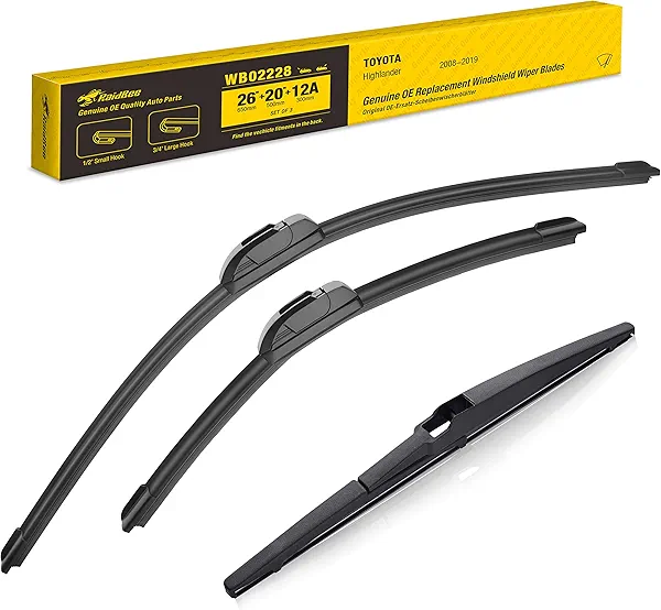 Raidbee® 26"+20" Windshield Wiper Blades with 12" Rear Automotive Replacement Set for Toyota Highlander 2008 2009 2010 2011 2012 2013 2014 2015 2016 2017 2018 2019 – Genuine OEM Quality (Set of 3)