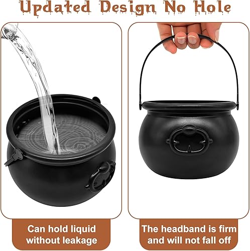 Miniatura 3 de SpinLaLa 8" Plastic Black Cauldron Kettle Halloween Candy Bowl, Large Witch Cauldron Pot Bucket for Halloween Decorations Trick or Treat Party
