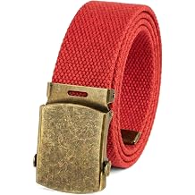 BC Belts Canvas Web Belt Military Style with Antique Brass Buckle and Tip 54" Long - Adjustable Cut To Fit for Men